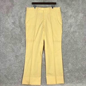 Vintage 70s Men's Pants Size 38x30 Yellow Disco Flared Leisure Tailored Slacks